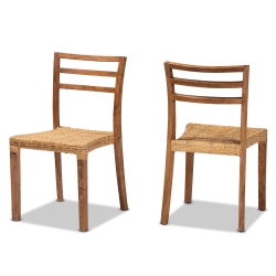 Baxton Studio Arthur Mid-Century Modern Walnut Brown Finished Wood and Natural Rattan 2-Piece Dining Chair Set